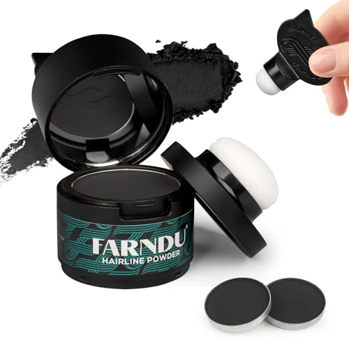 Farndu Root Touch Up Hair Color 12g, Instantly Hairline Powder, Hair Root Touch Up, Bald Spots Hair Color Concealer for Women & Men, 24-Hour Stain-Proof, 2 Refills, Waterproof, Sweatproof, Black