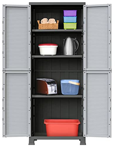 CINDERFUL Arma de plástico 68x39x171,5 cm,Armario plástico Gris con estantes Ajustables para organización en el hogar, Oficina, Garaje y trastero Taquillas, armarios de Almacenamiento