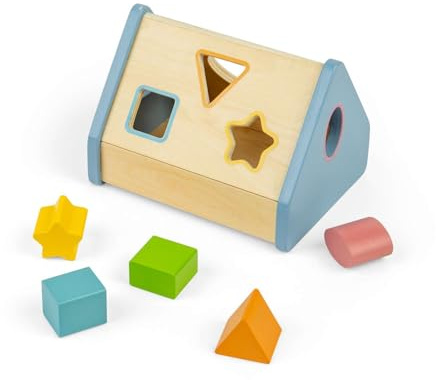Bigjigs Toys Maison de trieur de formes – 6 pièces en bois de tri de formes, jeux éducatifs et puzzles, activité Montessori, cadeaux pour bébés et tout-petits, à partir de 12 mois