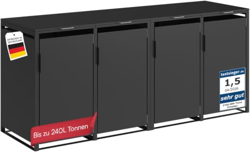 STEELSØN Thoria Mülltonnenbox 4er bis 240 L, aus Stahl, Graphitschwarz | Müllcontainer für 4 Tonnen, hochwertige Mülltonnenverkleidung wetterfest & UV-beständig, Müllbox/ Gerätebox für Outdoor
