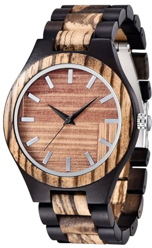 Tiong Montre à quartz analogique pour homme - En bois de bambou - Inversée, géométrique, faite à la main, Wq3001-braun, Rétro