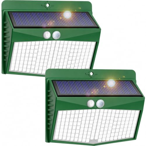 nipify Solarlampen für Außen mit bewegungsmelder, 2 Stück 168 LED Superhelle Solarleuchte Sicherheitswandleuchte 3 Modi IP65 Wasserdichte Wandleuchte Garten, weißer Rahmen