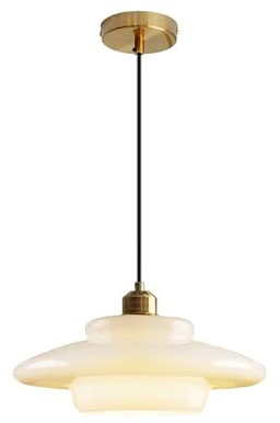 S-Cevada Lámpara Colgante Vintage de Vidrio Blanco 32cm Lámpara Suspendida Moderna Esférica con Portalámparas de Metal Dorado para Isla de Cocina Comedor Dormitorio Sala de Estar Pasillo (32cm)