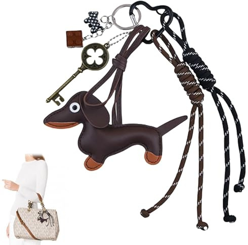 Dackel Schlüsselanhänger In Künstlichem Leder, Taschen Dackel Schlüsselanhänger, Taschenanhänger Damen Leder, Dachshund Anhänger Glücksbringer Schlüsselring Aesthetic Accessoire Für Rucksack Und Auto