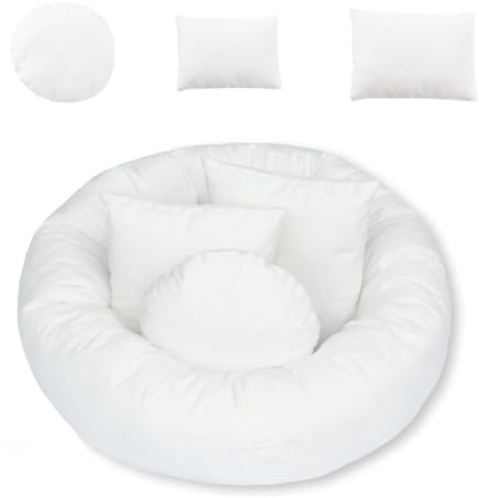 Xanewza 4 pezzi accessori fotografici per neonati, neonati, accessori di scena fotografici, cestino per bambini, 1 ciambella, 3 cuscini in posizione (adatti per 0-2 mesi)