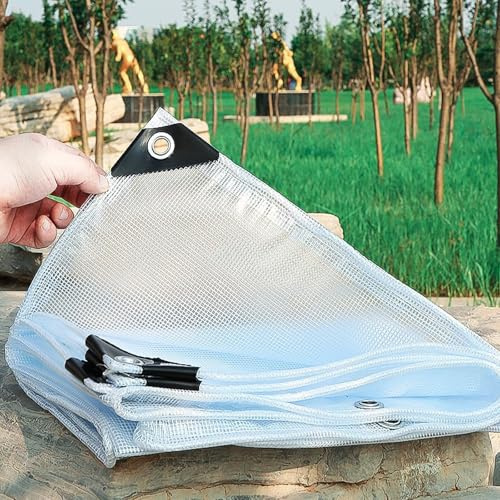 PIPRE 1.7m x 2m Waterproof Tarpaulin Cover Sheet 220gsm - Easy to Wash -PE Material, Reinforced Edges with Metal Eyelets -Clear Mesh -Ideal for Indoor-Outdoor Protection