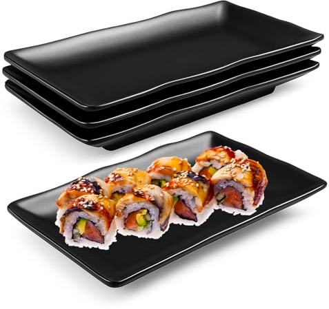 BOUFEIDA 4 Stück Teller Rechteckig, Servierplatte, 20.7 x 12.8 x 2.7cm Servierplatte Porzellan Rechteckige, Speiseteller für Fleisch, Sushi, Snacks, Salate, Antipasti