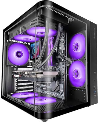 Mars Gaming MC-CURV, Caja Gaming ATX, Triple Cristal Templado Curvado Continuo Frontal y Lateral, Estructura Doble Cámara, Semitorre PC Compacta con Amplia Capacidad Interna, USB-C y USB 3.0, Negro