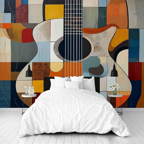 Dppyuxa Guitare à Blocs de Couleur Papier Peint 3D Bleu Canard Papier Peint Panoramique Intissé 150x105 cm Décoration Murale Interieur pour Salon et Chambre Enfant
