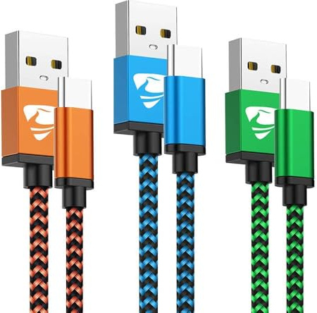 USB C Charger Cable 2M 3Pack USB A to USB C Lead 3A Braided Fast Charging Type C Charger Cable for iPhone 17 16 15, Samsung Galaxy S25 S24 S23 S10 A70 A56, Xiaomi, Pixel, OnePlus, iPad, LG, Switch
