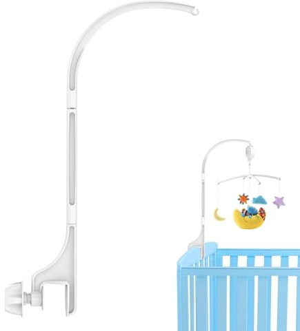 Mobil babystativ, mobilt sängstativ, mobilt sängklockstativ, 60 cm, justerbar, för spjälsäng och skötbord, för upphängning, vindspel, leksaker, vit