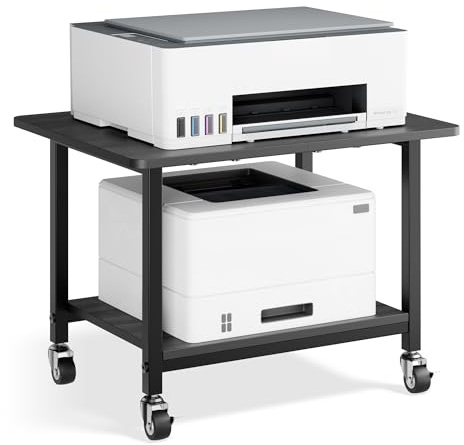 niffgaff Support d'imprimante avec roues verrouillables, chariot d'imprimante à roulettes à 2 niveaux avec étagère de rangement, table d'imprimante compacte en bois et métal pour bureau à domicile