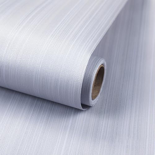 ANBILILA Papel Pintado Autoadhesivo, Lino Plateado Moderno Pelar y Pegar Papel de Contacto, 40x500CM Textura de Hierba Tejida Papel Tapiz Removible Decorativo para Pared Armarios