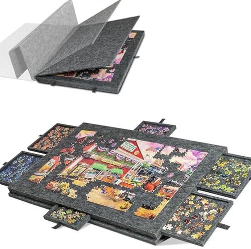 Tavolo Puzzle Inclinabile, Tavola Puzzle In Feltro Leggera 2 In 1 Con 6 Cassetti Per Ordinare E Conservare I Pezzi Del Puzzle, Facile Da Spostare, Per Giochi Fino A 1500 dark grey 77*53.6*4.2cm（1000）