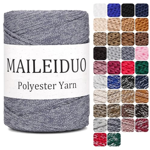 Polyester Makramee Garn 3mm X 225m，Garn Glitzer Silver Polyester Garn Gold Makramee Schnur Kordel Garn Zum HäKeln FüR Makramee Blumenampel Hats Handtasche, UmhäNgetasche Diy Deko KnüPfen