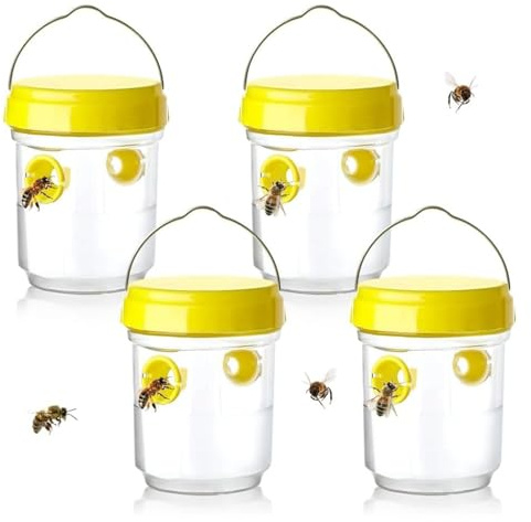 QiSino Ensemble de pièges à guêpes 4 pièces, piège à frelons géants asiatiques, piège à guêpes Amovible et réutilisable (Jaune)
