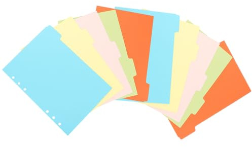 HOODANCOS Divisores de Carpeta A5 con 10 Hojas y 5 Pestañas, Separadores de Índice de Papel de Colores para Oficina y Escuela, Organizador de Documentos para Blocs de Notas de Hojas Sueltas