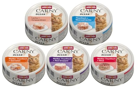 arelf Bundle Animonda Carny Adult Ocean Katzenfutter 12 x 80g | Fischfilet Nassfutter Mixpaket | Getreidefrei – 4 von 5 Sorten garantiert + 1 Miamor Cat Cream gratis