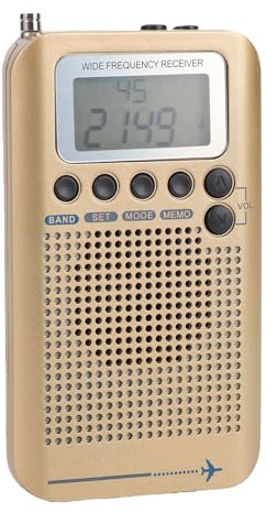MENDUNER Receptor de Radio de Banda Aérea Banda Completa Am FM SW CB VHF Radio de Aviación Portátil con Pantalla LCD, Antena de Largo Alcance, Batería Recargable, Escáner Portátil para (Gold)