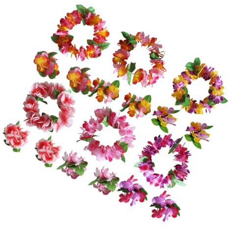 VILLCASE Set 6 Accessori Hawaiani per Feste Fascia Chioma e Braccialetti Poliestere, Design Floreale Realistico, per Compleanni e Matrimoni