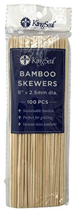 1600 Count | KingSeal Natural Bamboo Wood Grilling Skewers, 8 Inches x 2.5mm Diamter, for Shish Kebabs, BBQ, and Fruit Arrangements, Bulk Pack - 16 Packs x 100 Skewers
