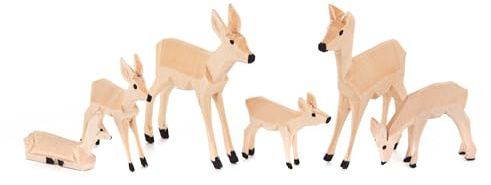 Dregeno Erzgebirge - Miniatur-Geschnitzte Rehe 6-teilig