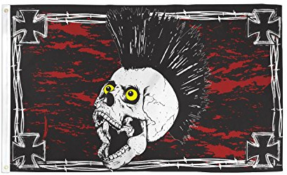 AZ FLAG Drapeau Tête de mort en fer 150x90 cm Polyester 100D 2 Œillets | Usage intérieur et extérieur Drapeau décoratif pirate coutures doubles et bords renforcés avec œillets métalliques