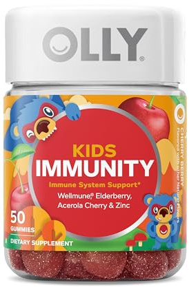 OLLY Kids Immunity Gummy, Immune Support, Wellmune, Elderberry, Vitamin C, Zinc, Chewable Supplement, Cherry - 50 Count
