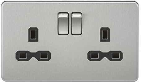 Knightsbridge SFR9000BC 13 A 2-Gang Screwless DP Switched Socket - Brushed Chrome with Black Insert …
