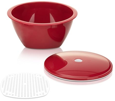 Börner Multimaker Salatschüssel mit Deckel (Rot) • Schüssel inkl. Deckel & Sieb • Mikrowellentauglich & gefriergeeignet • Salat-Schüssel Set • Frischhalte Schüssel mit Deckel