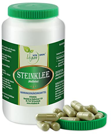 Vita ideal vegan® Steinklee Kraut 360 Kapseln - melilotus officinalis - Tagesportion 450mg, pflanzlich und ohne Zusatzstoffe, original von vitaideal