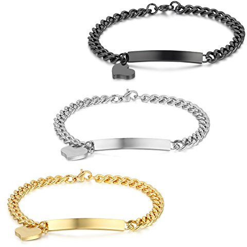 JewelryWe personligt hjärtarmband namngravering: Personligt armband med hänge för män kvinnor i rostfritt stål present till honom hennes syster vänskap, 19 centimeters, Läder trä pärlemor lack keramik