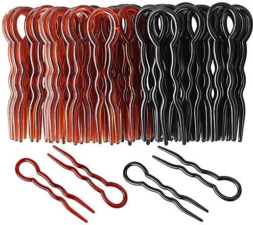 40 stycken U-formade hårnålar, stora hårnålar i plast för bullar, säkert grepp Bobby pins hårgrepp, snabb spiral hårfläta twist styling hårklämmor nål för dam, flicka, kvinnor (svart + brun)