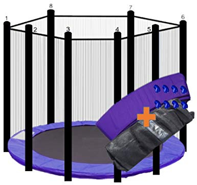 walexo Trampolin Randabdeckung + Sicherheitsnetz für 8 Stangensystem Größen – sicherer Rundumschutz mit weicher Polsterung