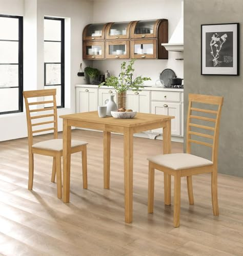 Hallowood Furniture Ledbury Small Light Oak Dining Table and Chairs Set 2 | Wooden Kitchen Table and Chairs in Cream Linen Fabric and Ladder Back, Ideal for Small Kitchens or Dining Rooms in Light Oak