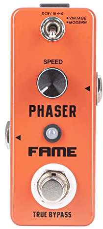Fame LEF-313 Phaser Effektpedal für Gitarren, Kompakt, Vintage und Modern Modes, True Bypass, LED-Anzeige, Metallgehäuse, 9V DC, Ideal für sphärische Intro-Sounds und ausdrucksstarke Leads