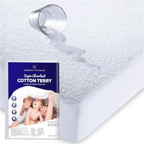 Brillars Waterproof Mattress Protector 100% Cotton Terry Towel Bed - Ultra Soft, Wrinkle Resistant Water & Moisture Proof Non-Noisy Hotel Quality Thermal Hypoallergenic Bedding (Double, White)