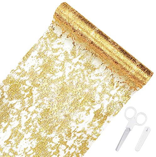 Yotako Tischläufer Gold, 10Mx28CM Tischband mit Beschicht in Glänzend Golden, Polyester Tischdeko Herbstlich für Table Hochzeit, Ostern, Weihnachtlich oder Festival Neujahr