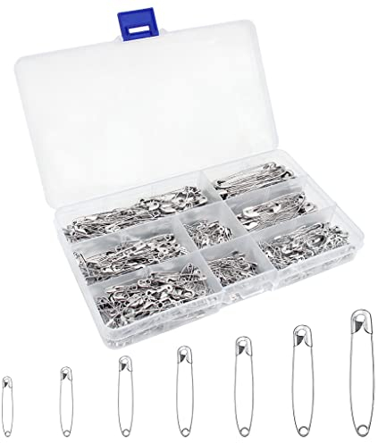 460 Stück 7 Größen Sicherheitsnadeln Rostbeständige Sicherheitsnadeln Verschiedene große und kleine Sicherheitsnadeln zum Basteln von Kleidung Nähen Quilten Pinning-Silber