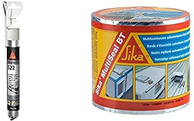 Sikaflex-522 witterungsbeständiger, UV-stabiler, haftstarker Dichtstoff, 100ml, Weiß + SikaMultiSeal BT Mehrzweck-Dichtband auf Butylbasis für Abdichtungen und Schnellreparaturen 3m lang 100mm breit