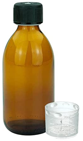 Devitre 1 braune Glasflasche 250 ml mit Deckel Messbecher und Beschriftungsetikett