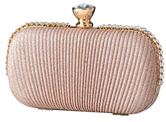 CORIOS Clutch Tasche Damen Strass Abendtasche Klein Tasche Elegante Schultertasche Shiny Diamant Handtasche Luxuriös Umhängetasche Hochzeit Abschlussball Party Brauttasche Roségold