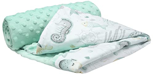 Medi Partners Couverture Bebe Couvertures de Bébé Plaid Enfant Nouveau-né 100% Coton pour Cadeau Naissance 75x100cm Multifonctionnel Bilatéral pour Landaus (Océan à la Menthe Minky)