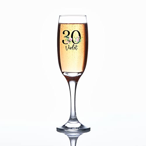 ukgiftstoreonline Personalised 30th Birthday Floral Champagne Prosecco Glass Gift for Her