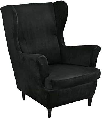 VanderHOME Luxuriöses Schonbezüge Bezug Sesselhusse Elastisch Ohrensessel Schonbezüge Stretch Sesselüberwürfe Waschbar Sofahusse Möbelschutz -Schwarz