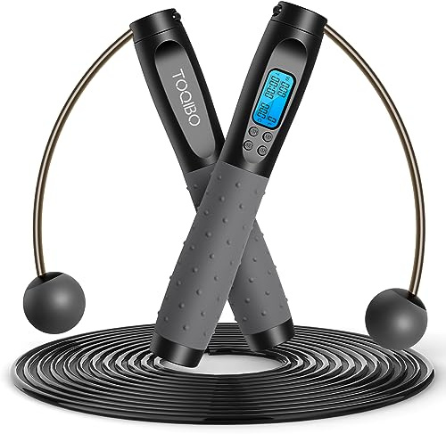 TOQIBO Springseil mit digital Zähler, Profi Kugellager & Anti-Rutsch Griffe, Verstellbares Speed Rope Seilspringen Training, Fitness, Boxen, Abnehmen für Kinder und Erwachsene