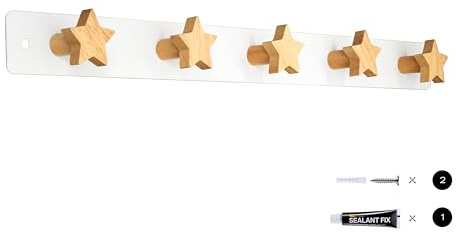 Yisiziyo Kids Coat Rack, Wall Mounted Backpack Hanger, Towel Rack with 5 Cute Hooks (Star-1pc)