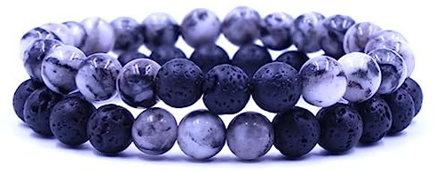 KnSam Echtes Naturstein2er Armband Set für Pärchen | 8mm Achat Surfer-Armband Herren & Damen | Paar Geschenk für Frauen und Männer | 19CM