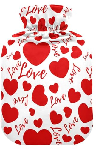 Valentines Wärmflasche mit Herz- und Liebesmotiv, weich, warm für Winter, Bett, Hand, Hals und Schultern, 2 l