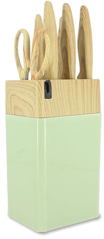 MENASTYL 5041060 - Bloque de cuchillos de polipropileno celadón y efecto madera (6 piezas)